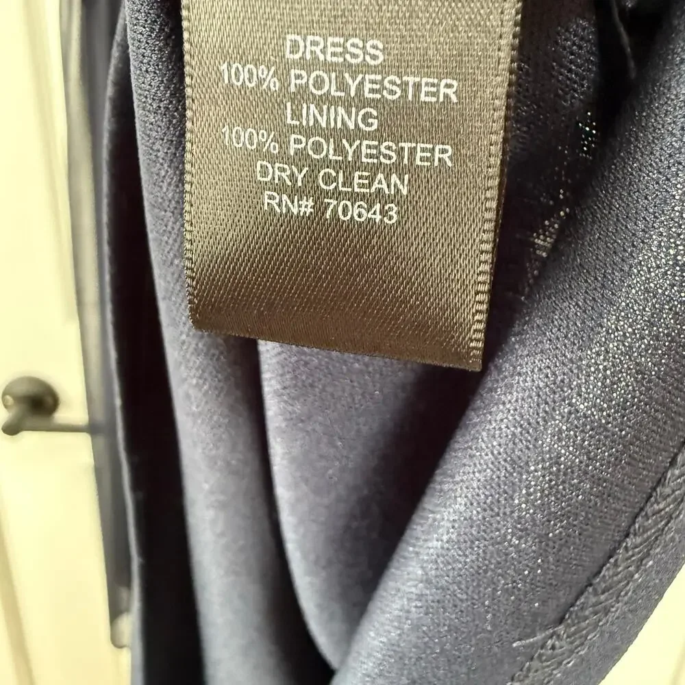 Jessica Howard Women's Navy Chiffon V-Neck Mini Pleat Dress Size 18W - Picture 6 of 11